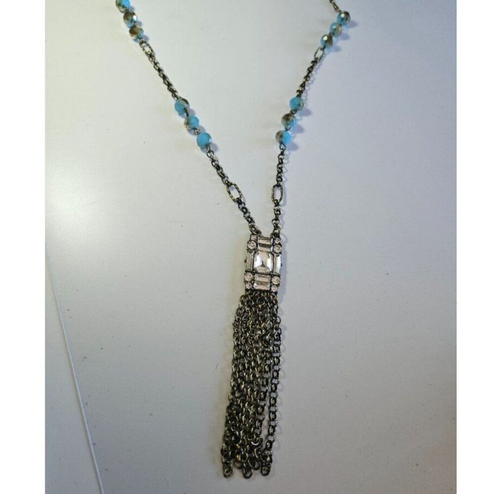 Silver tone beaded rhinestone necklace 36"